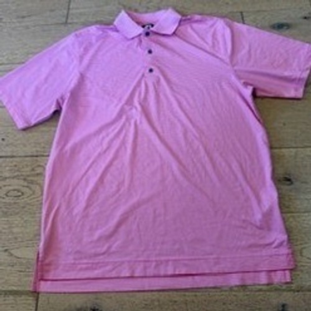 FootJoy Golf Polo Shirt Medium Pink Striped ProDry Short Sleeve Excellent (1745)